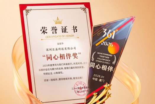 荣誉见证实力｜巨益科技荣获361°“同心相伴奖”，并肩前行，共克时艰